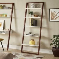 Phyliss White Metal Leaning Ladder Shelves - Inspire Q Espresso