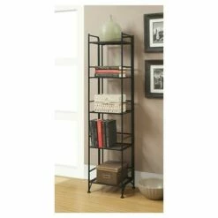 57.75" 5 Tier Folding Metal Shelf Black - Breighton Home -Bookshelves Sales Shop unnamed file 3933