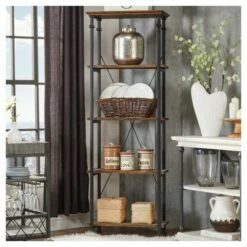 Ronay Rustic Industrial Etagere Bookshelf - Inspire Q Oak -Bookshelves Sales Shop unnamed file 3953