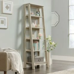 71" 5 Shelf Trestle Bookshelf Chalked Chestnut - Sauder