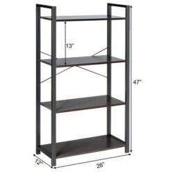 Costway 4-Tier Bookshelf Industrial Bookcase Diaplay Shelf Storage Rack Rustic BrownBlack