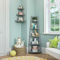 Kids' 5 Tier Corner Ladder Shelf - RiverRidge Home Gray -Bookshelves Sales Shop unnamed file 4024