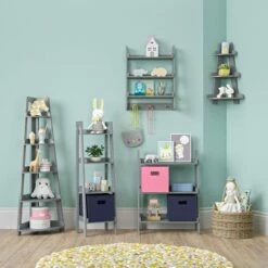Kids' 5 Tier Corner Ladder Shelf - RiverRidge Home Gray -Bookshelves Sales Shop unnamed file 4025