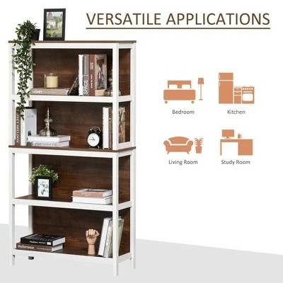 HOMCOM 4 Tier Bookshelf Utility Storage Shelf Organizer with Back Support 4 HOMCOM 4 Tier Bookshelf Utility Storage Shelf Organizer with Back Support - Image 2