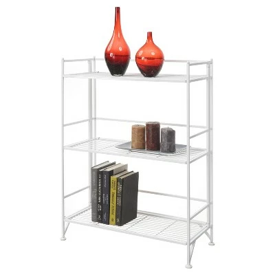 33" 3 Tier Wide Folding Metal Shelf White - Breighton Home 3 33" 3 Tier Wide Folding Metal Shelf White - Breighton Home
