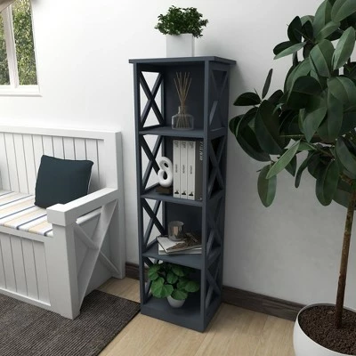 Contemporary 4 Tier Wooden Shelf - Olivia & May Gray 5 Contemporary 4 Tier Wooden Shelf - Olivia & May Gray - Image 3