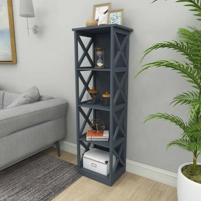 Contemporary 4 Tier Wooden Shelf - Olivia & May Gray 7 Contemporary 4 Tier Wooden Shelf - Olivia & May Gray - Image 5