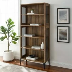 68" Grevaldi Industrial Mesh Side Bookshelf - Saracina Home Rustic Oak