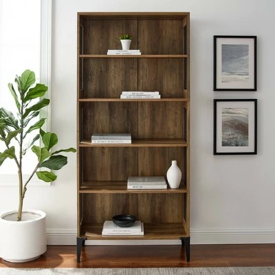 68" Grevaldi Industrial Mesh Side Bookshelf - Saracina Home Rustic Oak 5 68" Grevaldi Industrial Mesh Side Bookshelf - Saracina Home Rustic Oak - Image 3
