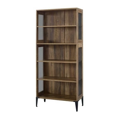 68" Grevaldi Industrial Mesh Side Bookshelf - Saracina Home Rustic Oak 8 68" Grevaldi Industrial Mesh Side Bookshelf - Saracina Home Rustic Oak - Image 6