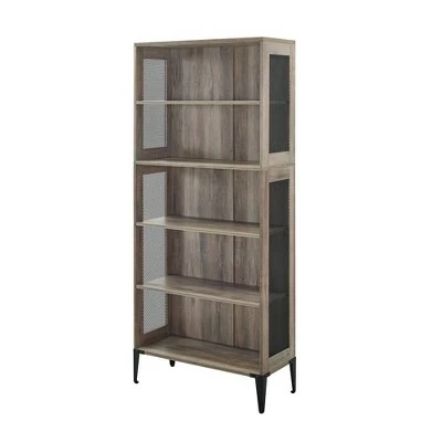68" Grevaldi Industrial Mesh Side Bookshelf - Saracina Home Rustic Oak 9 68" Grevaldi Industrial Mesh Side Bookshelf - Saracina Home Rustic Oak - Image 7