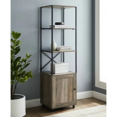 64" Paterson Industrial Farmhouse Storage Shelf with Cabinet - Saracina Home Rustic Oak 4 64" Paterson Industrial Farmhouse Storage Shelf with Cabinet - Saracina Home Rustic Oak - Image 2