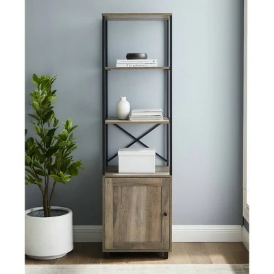 64" Paterson Industrial Farmhouse Storage Shelf with Cabinet - Saracina Home Rustic Oak 5 64" Paterson Industrial Farmhouse Storage Shelf with Cabinet - Saracina Home Rustic Oak - Image 3