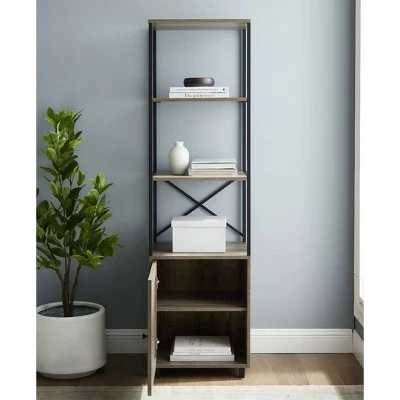 64" Paterson Industrial Farmhouse Storage Shelf with Cabinet - Saracina Home Rustic Oak 6 64" Paterson Industrial Farmhouse Storage Shelf with Cabinet - Saracina Home Rustic Oak - Image 4