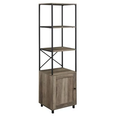 64" Paterson Industrial Farmhouse Storage Shelf with Cabinet - Saracina Home Rustic Oak 8 64" Paterson Industrial Farmhouse Storage Shelf with Cabinet - Saracina Home Rustic Oak - Image 6