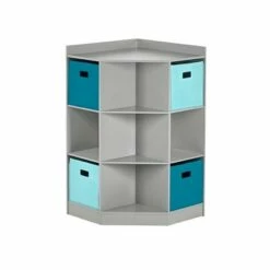 5pc Kids' Corner Cabinet Set with 4 Bins Set - RiverRidge Home Gray/turquoise/aqua -Bookshelves Sales Shop unnamed file 4209