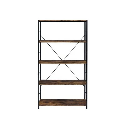 57" Tesadea Bookcase - Acme Furniture Rustic Oak/black 4 57" Tesadea Bookcase - Acme Furniture Rustic Oak/black - Image 2