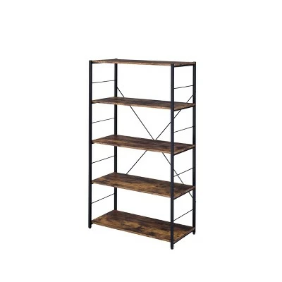 57" Tesadea Bookcase - Acme Furniture Rustic Oak/black 5 57" Tesadea Bookcase - Acme Furniture Rustic Oak/black - Image 3