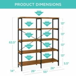 Best Choice Products 55in Storage Bookshelf for Living Room, Walkway w/ Industrial, Elevated Design -Bookshelves Sales Shop unnamed file 4334