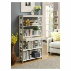 59.75" Oxford 5 Tier Bookcase with Drawer White - Breighton Home
