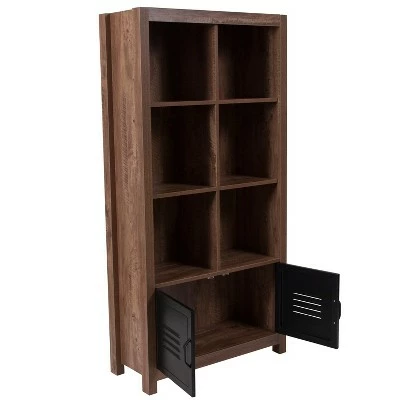 Flash Furniture New Lancaster Collection 59.5"H 6 Cube Storage Organizer Bookcase with Metal Cabinet Doors in Crosscut Oak Wood Grain Finish 4 Flash Furniture New Lancaster Collection 59.5"H 6 Cube Storage Organizer Bookcase with Metal Cabinet Doors in Crosscut Oak Wood Grain Finish - Image 2