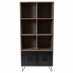 Flash Furniture Woodridge Collection 59.25"H 6 Cube Storage Organizer Bookcase with Metal Cabinet Doors and Metal Legs in Rustic Wood Grain Finish -Bookshelves Sales Shop unnamed file 4365