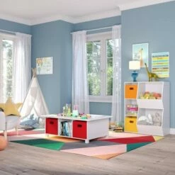 RiverRidge Home Kids' 3 Cubby with 2 Veggie Bin Floor Cabinet White - RiverRidge -Bookshelves Sales Shop unnamed file 437