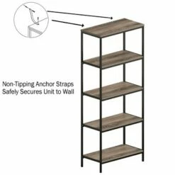 Lavish Home 5-Tier Open Industrial Style Wooden Bookshelf, Gray Woodgrain -Bookshelves Sales Shop unnamed file 4371