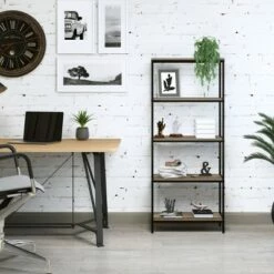 Lavish Home 5-Tier Open Industrial Style Wooden Bookshelf, Gray Woodgrain -Bookshelves Sales Shop unnamed file 4373
