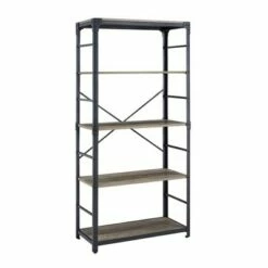 64" Benny Angle Iron 4 Tiered Mixed Material Bookshelf - Saracina Home Rustic Oak -Bookshelves Sales Shop unnamed file 4380