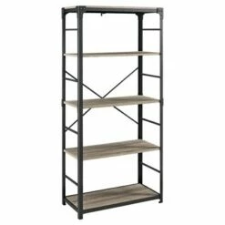 64" Benny Angle Iron 4 Tiered Mixed Material Bookshelf - Saracina Home Rustic Oak -Bookshelves Sales Shop unnamed file 4383