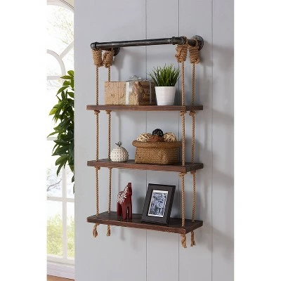 48" Brannon Pine Wood Floating Wall Shelf Gray/Walnut - Armen Living 4 48" Brannon Pine Wood Floating Wall Shelf Gray/Walnut - Armen Living - Image 2