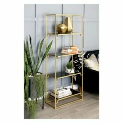 63" Metal and Glass 4 Tiered Book Shelf Gold - Olivia & May