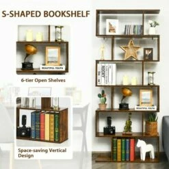 Costway 1/2 PCS 6 Tier S-Shaped Bookshelf Storage Display Bookcase Z-Shelf Coffee 17 Costway 1/2 PCS 6 Tier S-Shaped Bookshelf Storage Display Bookcase Z-Shelf Coffee -Bookshelves Sales Shop unnamed file 454