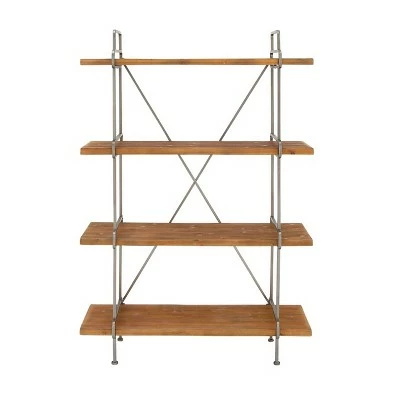 67" Metal and Wood 4 Tier Shelf Dark Brown - Olivia & May 4 67" Metal and Wood 4 Tier Shelf Dark Brown - Olivia & May - Image 2