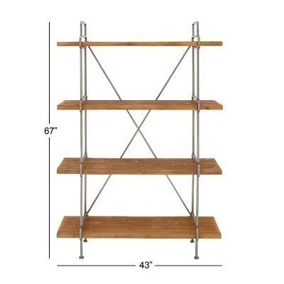67" Metal and Wood 4 Tier Shelf Dark Brown - Olivia & May 7 67" Metal and Wood 4 Tier Shelf Dark Brown - Olivia & May - Image 5
