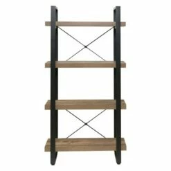 55" Bourbon Foundry 4 Tier Bookshelf Wood and Black Steel Oak - OneSpace