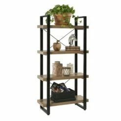 55" Bourbon Foundry 4 Tier Bookshelf Wood and Black Steel Oak - OneSpace -Bookshelves Sales Shop unnamed file 4576
