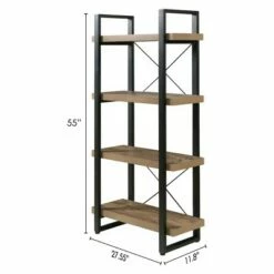 55" Bourbon Foundry 4 Tier Bookshelf Wood and Black Steel Oak - OneSpace -Bookshelves Sales Shop unnamed file 4579