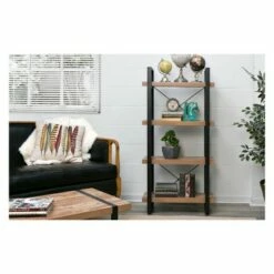 55" Bourbon Foundry 4 Tier Bookshelf Wood and Black Steel Oak - OneSpace -Bookshelves Sales Shop unnamed file 4580