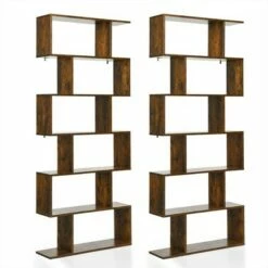 Costway 1/2 PCS 6 Tier S-Shaped Bookshelf Storage Display Bookcase Z-Shelf Coffee 22 Costway 1/2 PCS 6 Tier S-Shaped Bookshelf Storage Display Bookcase Z-Shelf Coffee -Bookshelves Sales Shop unnamed file 459
