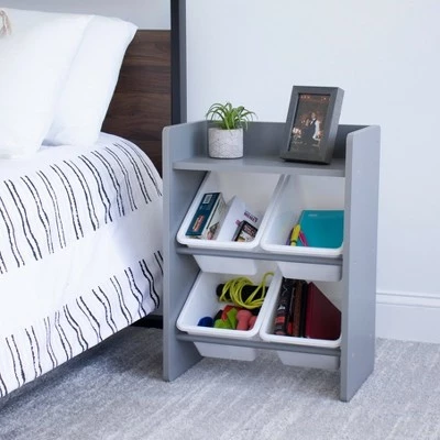 Kids' End Table Nightstand with 4 Storage Bins - Humble Crew Natural/white 7 Kids' End Table Nightstand with 4 Storage Bins - Humble Crew Natural/white - Image 5