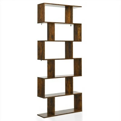 Costway 1/2 PCS 6 Tier S-Shaped Bookshelf Storage Display Bookcase Z-Shelf Coffee 13 Costway 1/2 PCS 6 Tier S-Shaped Bookshelf Storage Display Bookcase Z-Shelf Coffee - Image 11