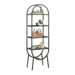 70" Boulevard Café Oval Open Shelving with Vintage Oak Accents Black - Sauder