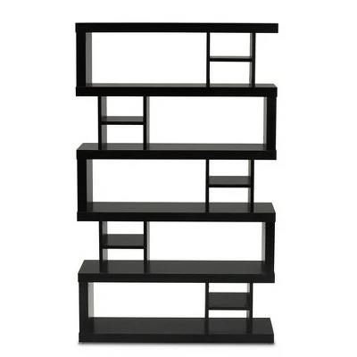 57.01" Dora Wood 5 Tier Geometric Bookshelf Dark Brown - Baxton Studio 3 57.01" Dora Wood 5 Tier Geometric Bookshelf Dark Brown - Baxton Studio