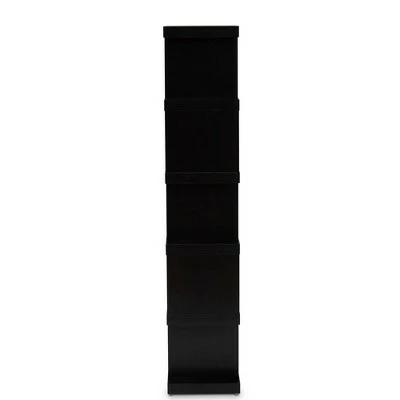 57.01" Dora Wood 5 Tier Geometric Bookshelf Dark Brown - Baxton Studio 4 57.01" Dora Wood 5 Tier Geometric Bookshelf Dark Brown - Baxton Studio - Image 2