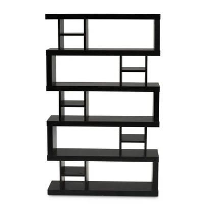 57.01" Dora Wood 5 Tier Geometric Bookshelf Dark Brown - Baxton Studio 5 57.01" Dora Wood 5 Tier Geometric Bookshelf Dark Brown - Baxton Studio - Image 3