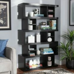 57.01" Dora Wood 5 Tier Geometric Bookshelf Dark Brown - Baxton Studio 12 57.01" Dora Wood 5 Tier Geometric Bookshelf Dark Brown - Baxton Studio -Bookshelves Sales Shop unnamed file 4619