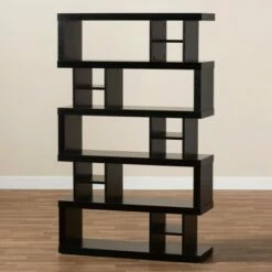 57.01" Dora Wood 5 Tier Geometric Bookshelf Dark Brown - Baxton Studio 13 57.01" Dora Wood 5 Tier Geometric Bookshelf Dark Brown - Baxton Studio -Bookshelves Sales Shop unnamed file 4620