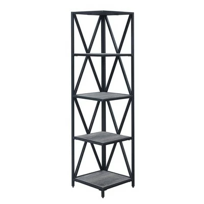 Breighton Home Tucson Metal 5 Tier Corner Bookcase - Johar Furniture Gray/black 6 Breighton Home Tucson Metal 5 Tier Corner Bookcase - Johar Furniture Gray/black - Image 4